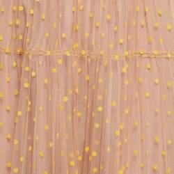 Self-Portrait Beige/Yellow Dotted Tulle Lace Trimmed Elasticized Waist Midi Skirt S