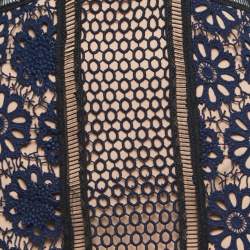 Pre Owned Self-Portrait Navy Blue Floral Lace Strappy Midi Dress S