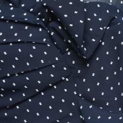 Pre Owned Self-Portrait Navy Blue Swiss Dot Draped One Shoulder Blouse S