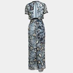 Pre Owned Self-Portrait Black/Blue Florentine Embroidered Tulle Maxi Dress S