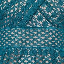 Pre Owned Self-Portrait Green Guipure Lace Tiered One Shoulder Midi Dress S