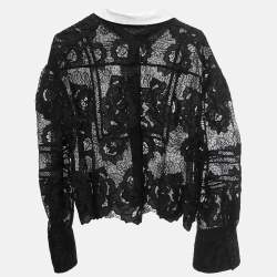Self-Portrait Black Guipure Floral Lace Collared Shirt L