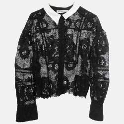 Self-Portrait Black Guipure Floral Lace Collared Shirt L