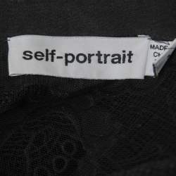 Self-Portrait Black Guipure Floral Lace Collared Shirt L