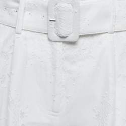 Pre Owned Self-Portrait White Cotton Blend Lace Belted Paperbag Shorts S