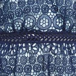 Pre Owned Self-Portrait Blue Lace V-Neck Sleeveless Mini Dress M