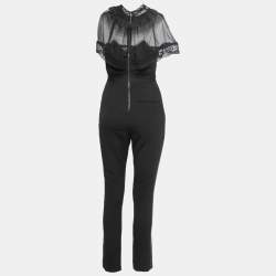 Pre Owned Self-Portrait Black Knit & Lace Trim Jumpsuit S
