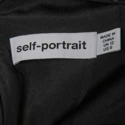 Self-Portrait Black/Green Leaf Dequined Asymmetrical Top M