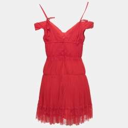 Pre Owned Self-Portrait Red Chiffon Pleated Mini Dress S