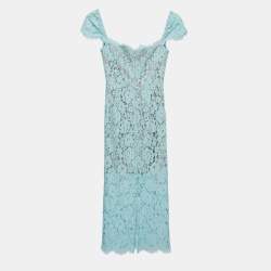 Pre Owned Self-Portrait Blue Floral Lace Sleeveless Midi Dress S