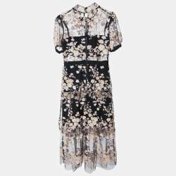 Pre Owned Self-Portrait Black Embellished Tulle Tiered Midi Dress M