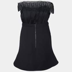 Self-Portrait Black Crepe & Lace Off Shoulder Mini Dress M