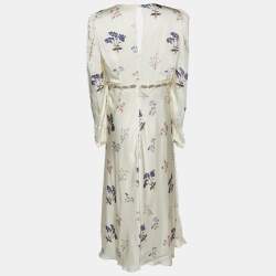 Pre Owned Self-Portrait Cream Floral Printed Silk Satin Midi Dress M