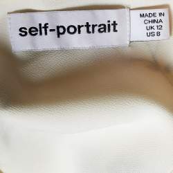 Pre Owned Self-Portrait Cream Floral Printed Silk Satin Midi Dress M