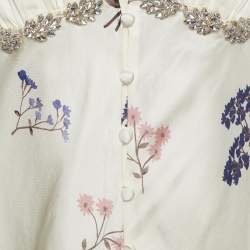 Pre Owned Self-Portrait Cream Floral Printed Silk Satin Midi Dress M