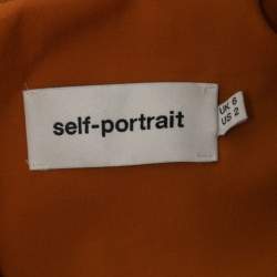 Pre Owned Self-Portrait Orange Pleated Crepe Lace Trimmed Midi Dress S