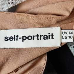 Pre Owned Self-Portrait Blue Lace & Black Pleated Crepe Applique Detail Moni Maxi Dress L