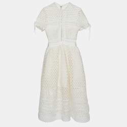 Self-Portrait White Guipure Lace Paneled Midi Dress M