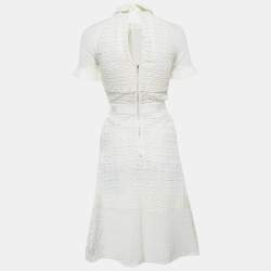 Pre Owned Self-Portrait Off White Guipure Lace Flared Midi Dress S
