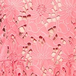 Pre Owned Self-Portrait Pink Floral Guipure Lace Midi Dress L