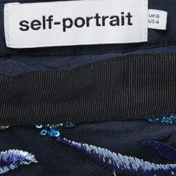 Pre Owned Self-Portrait Blue Floral Sequined Ruffled Mini Skirt S