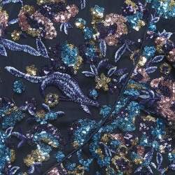 Pre Owned Self-Portrait Blue Floral Sequined Ruffled Mini Skirt S