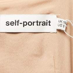 Pre Owned Self-Portrait Navy Blue/White Knit Tiered One Shouldered Midi Dress M