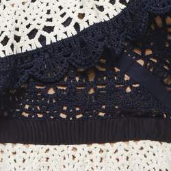 Pre Owned Self-Portrait Navy Blue/White Knit Tiered One Shouldered Midi Dress M