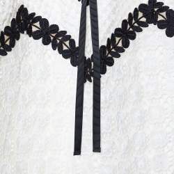 Pre Owned Self-Portrait White Lace Contrast Detail Mini Dress S