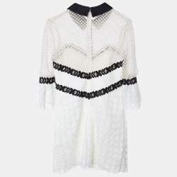 Pre Owned Self-Portrait White Lace Contrast Detail Mini Dress S