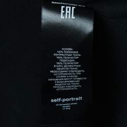 Pre Owned Self-Portrait Black/Green Leaf Sequined Nylon Tie Detail Long Sleeve Blouse S