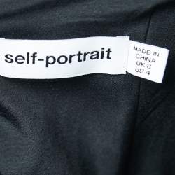 Pre Owned Self-Portrait Black/Green Leaf Sequined Nylon Tie Detail Long Sleeve Blouse S