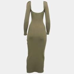 مملوكة مسبقًا Self-Portrait Green Ribbed Knit Cutout Midi Dress M