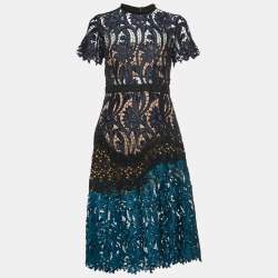 Pre Owned Self-Portrait Multicolor Lace High Neck Midi Dress M