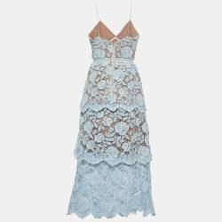 Self-Portrait Light Blue Floral Guipure Lace Strappy Midi Dress S
