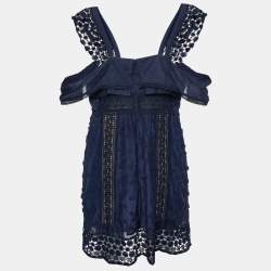 Self-Portrait Navy Blue Lace Paneled Bluebell Midi Dress L