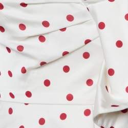 Pre Owned Self-Portrait White Polka Dot Printed Satin Draped Off Shoulder Top S
