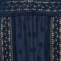 Pre Owned Self-Portrait Navy Blue Cotton & Lace Maxi Dress M