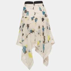 Pre Owned Self-Portrait Beige Floral Printed Chiffon Asymmetrical Skirt S
