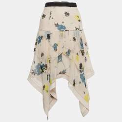 Pre Owned Self-Portrait Beige Floral Printed Chiffon Asymmetrical Skirt S