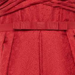 Pre Owned Self-Portrait Red Textured Off-Shoulder Midi Dress S