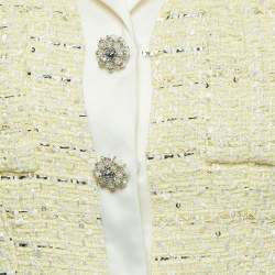 Self-Portrait Yellow Boucle Tweed Buttoned Crop Blazer S