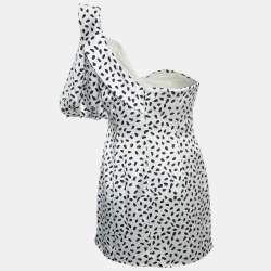Pre Owned Self-Portrait White Dotted Satin One Shoulder Mini Dress M