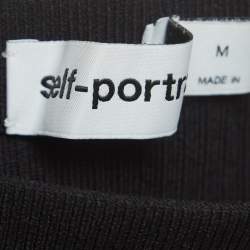 Pre Owned Self-Portrait Black Ribbed Knit Buttoned Mini Skirt M