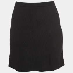 Pre Owned Self-Portrait Black Ribbed Knit Buttoned Mini Skirt M