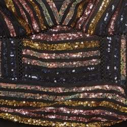 Self-Portrait Black Crepe and Mesh Sequin Stripe Detail Jumpsuit M