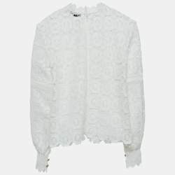 Pre Owned Self-Portrait White Guipure Lace Long Sleeve Blouse S