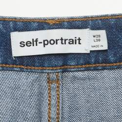 Pre Owned Self-Portrait Blue Denim Embellished Button High-Rise Jeans M Waist 30''