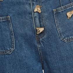 Pre Owned Self-Portrait Blue Denim Embellished Button High-Rise Jeans M Waist 30''