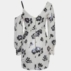 Pre Owned Self-Portrait White Floral Sequin Wrap Mini Dress S